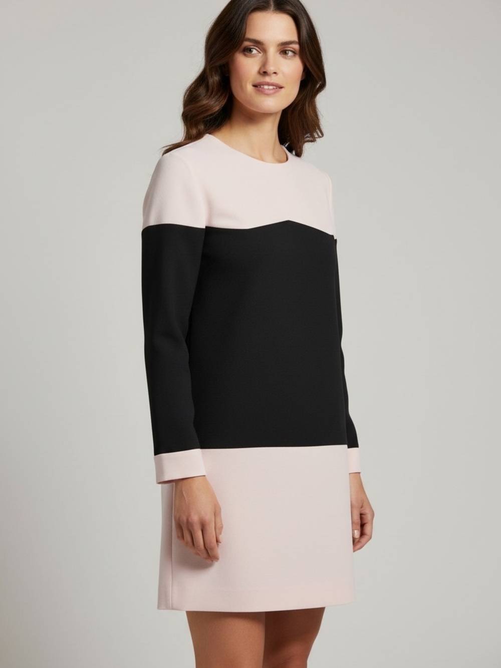 kate spade Black and Light Pink Colorblock Long-Sleeve Shift Dress